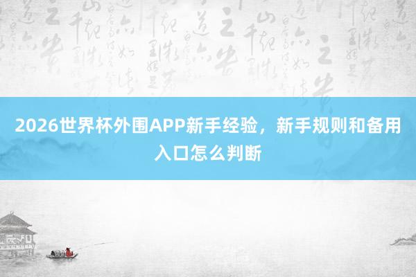 2026世界杯外围APP新手经验，新手规则和备用入口怎么判断